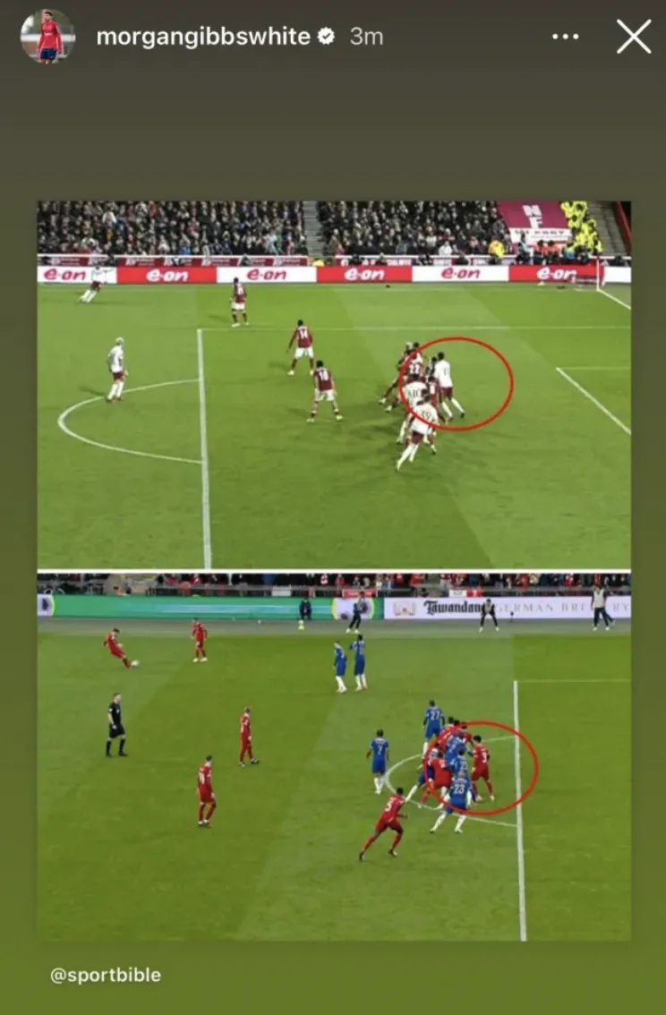 Morgan Gibbs-White đăng bức ảnh gây tranh cãi này trên Instagram cá nhân. ẢNH: INSTAGRAM fa-cup-mu.png