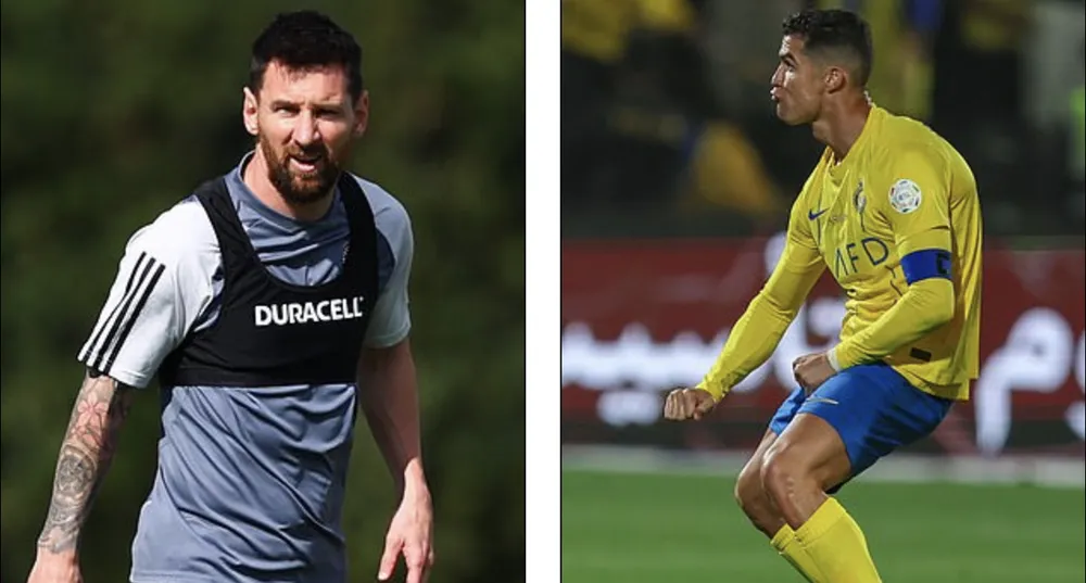 Ronaldo thực hiện hành động tục tĩu sau khi người hâm mộ hô vang tên Messi. ẢNH: GETTY messi-ronaldo.png