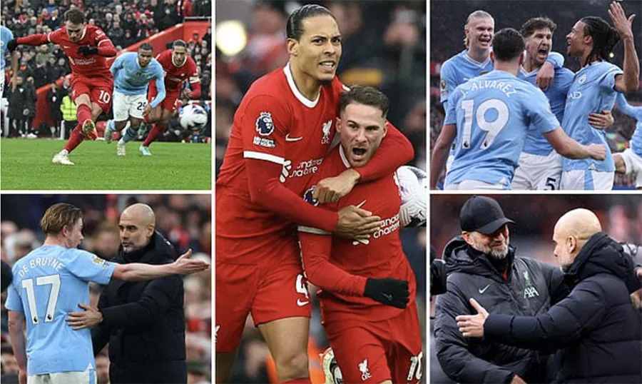 Liverpool và Man City "kìm chân nhau" giúp Arsenal vượt lên dẫn đầu bảng xếp hạng Premier League. ẢNH: DAILY MAIL liverpool-man-city-premier-league.png