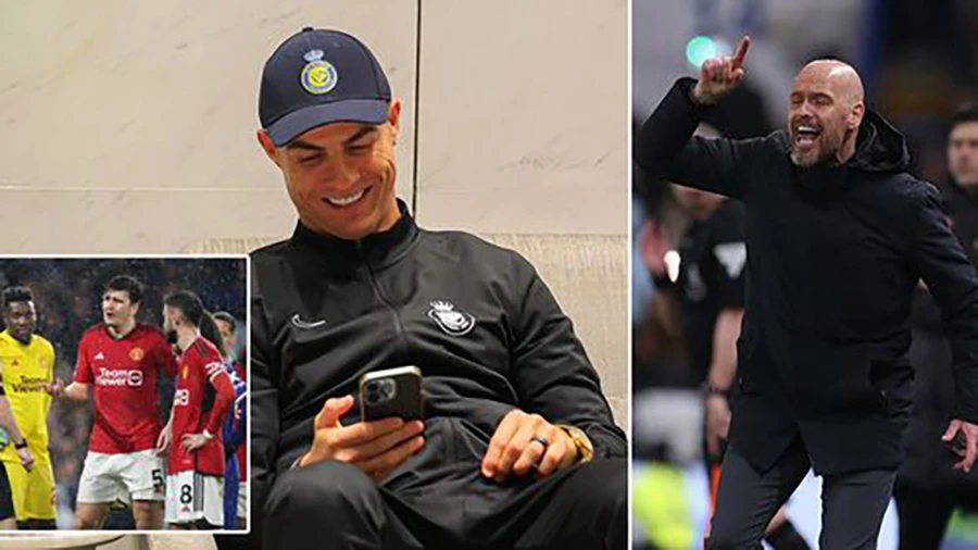Fan MU cho rằng Ronaldo chế nhạo Ten Hag sau trận thua Chelsea. ẢNH: MIRROR cristiano-ronaldo.jpeg