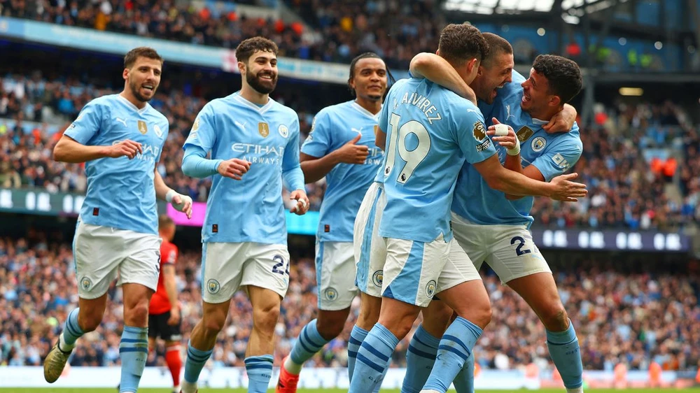 Man City đang băng băng về đích trong cuộc đua vô địch Premier League. ẢNH: GETTY man city.