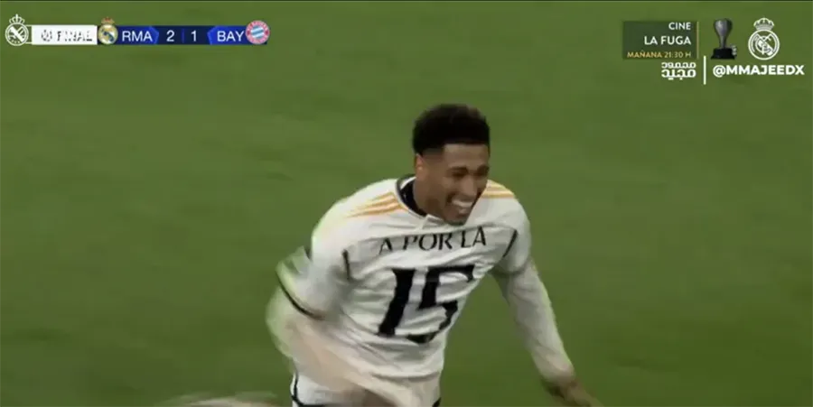 Jude Bellingham ăn mừng chiến thắng trong bộ áo mới. ẢNH: TNT SPORTS bellingham-real-madrid.png