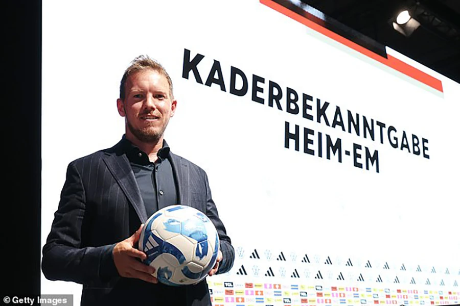 Julian Nagelsman đã công bố danh sách sơ bộ tuyển Đức dự Euro 2024 với 27 cái tên. ẢNH: GETTY Julian-Nagelsmann-tuyen-duc.jpg