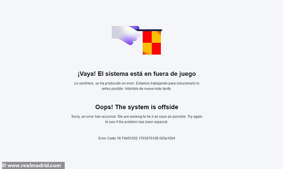 Website Real Madrid bị sập. Ảnh chụp màn hình Website Real Madrid website-real-madrid-bi-sap.jpg