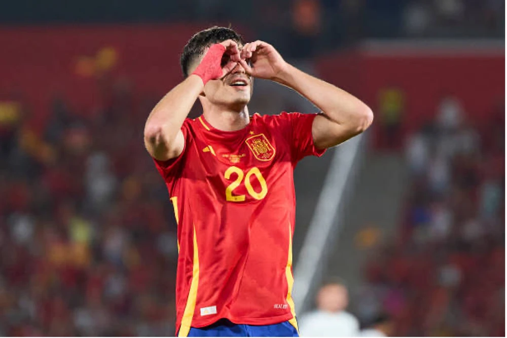 Pedri ăn mừng sau khi ghi bàn. Ảnh: GETTY VCK Euro 2024