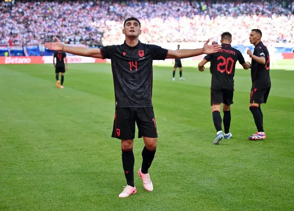 Albania thi đấu với tinh thần không bỏ cuộc và giúp đội bóng này có 1 điểm đầu tiên ở Euro 2024. Ảnh: Reuters IMG_9126.jpeg