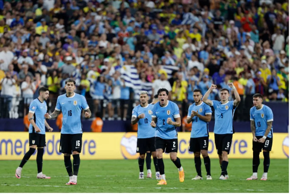 Các cầu thủ Uruguay ăn mừng chiến thắng vào bán kết Copa America 2024. Ảnh: GETTY bán kết Copa America 2024