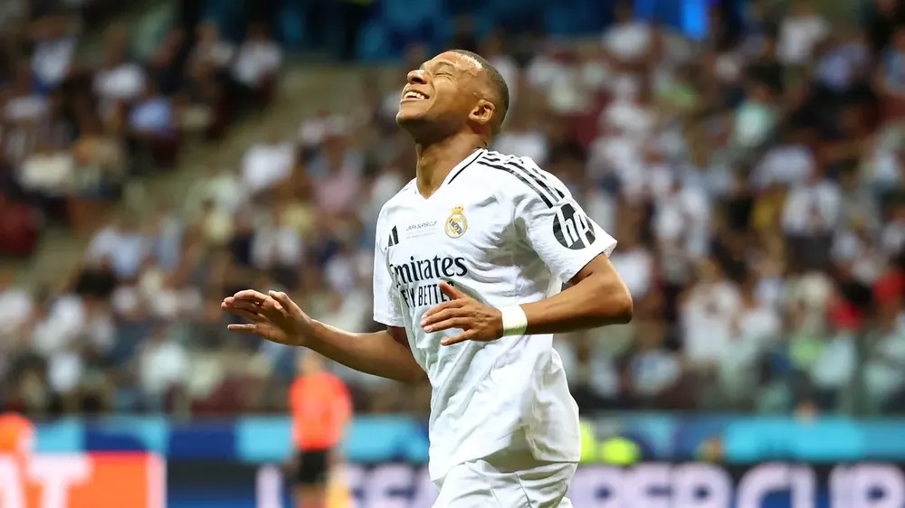 Mbappe ăn mừng bàn thắng đầu tiên tại Real Madrid. ẢNH: GETTY mbappe-real-madrid.jpg