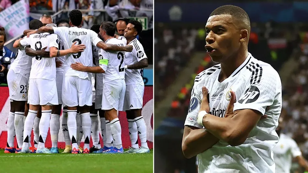 Kylian Mbappe khởi đầu hoàn hảo tại Real Madrid. ẢNH: MIRROR real-madrid-pha-ky-luc-gianh-sieu-cup-chau-au.jpg