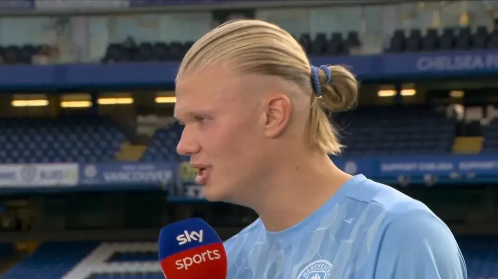 Haaland nổi giận tố Enzo Fernandez chơi xấu với anh. ẢNH: SKY SPORTS Haaland nổi giận
