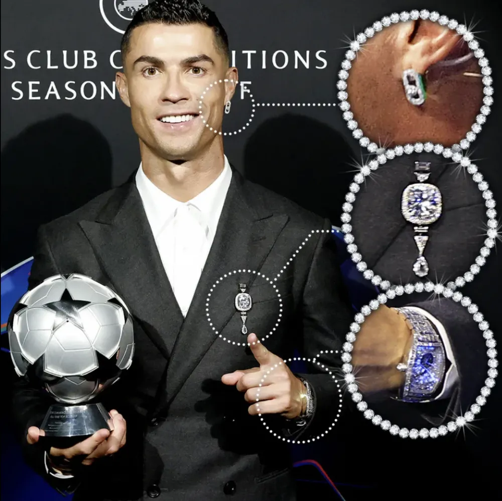 Ronaldo khiến người hâm mộ sửng sốt với bộ phụ kiện 6 triệu bảng Anh. ẢNH: SUN SPORTS Ronaldo khiến người hâm mộ sửng sốt,Ronaldo