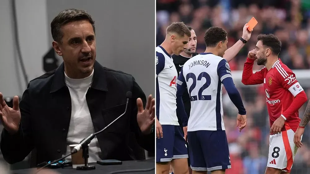 Là huyền thoại của MU nhưng Neville vẫn chỉ trích Bruno Fernandes. ẢNH: MIRROR premier-league-mu.jpg