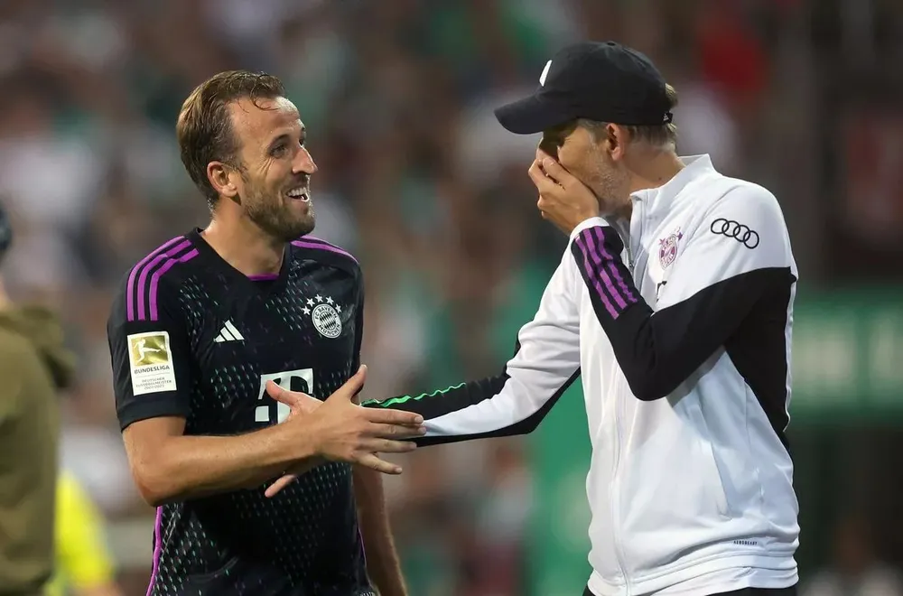 Tuchel sẽ tái hợp với cầu học trò cũ Harry Kane ở Bayern Munich khi dẫn dắt đội tuyển Anh. ẢNH: GETTY tuchel-kane.jpg