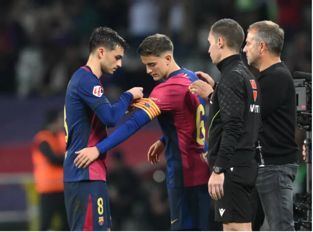 Gavi có lần đầu mang băng đội trưởng trong lần trở lại sau chấn thương. Ảnh: GETTY la-liga-barcelona.jpg