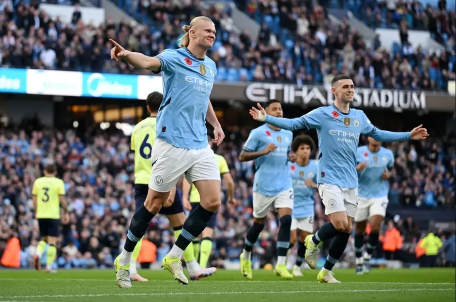 Erling Haaland có bàn thắng thứ 11 ở mùa giải này cho Man City ở Premier League. Ảnh: Getty Man city thắng khó