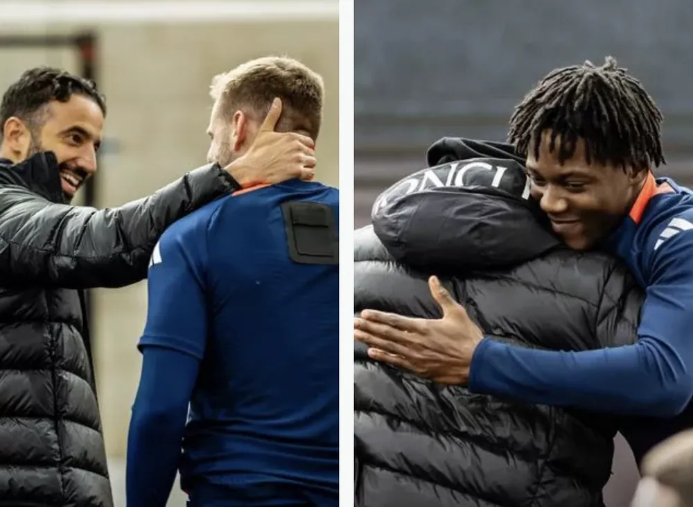 Amorim cùng bộ đôi tuyển thủ Anh Shaw và Mainoo. ẢNH: MANCHESTER UNITED manchester-united-amorim-shaw-mainoo.png