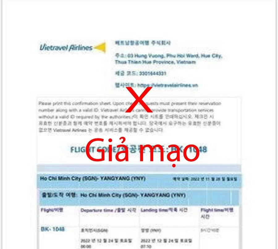 Giả mạo website của Vietravel Airlines để bán vé máy bay từ TP.HCM đi Gangwon, Hàn Quốc.