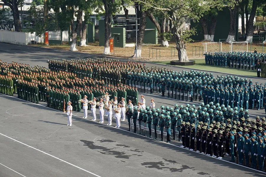 Toàn cảnh các khối tham dự hội thao, hội thi quốc phòng, thể dục thể thao lực lượng vũ trang năm 2023. Ảnh: H.HÙNG