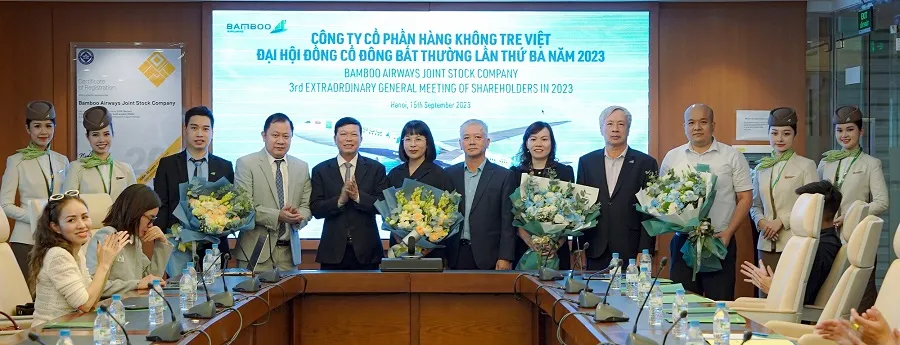 Ban lãnh đạo mới của Bamboo Airways. Ảnh: QH bamboo-dai-hoi-bat-thuong-2023.jpg