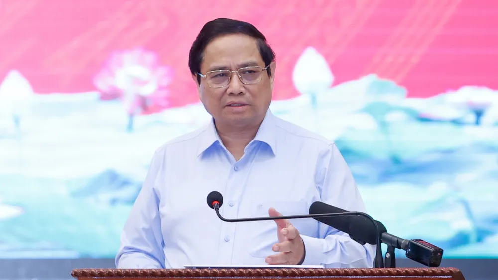 Thủ tướng Phạm Minh Chính phát biểu tại buổi làm việc. Ảnh: VGP/Nhật Bắc Thủ tướng Phạm Minh Chính phát biểu tại buổi làm việc. Ảnh: VGP/Nhật Bắc