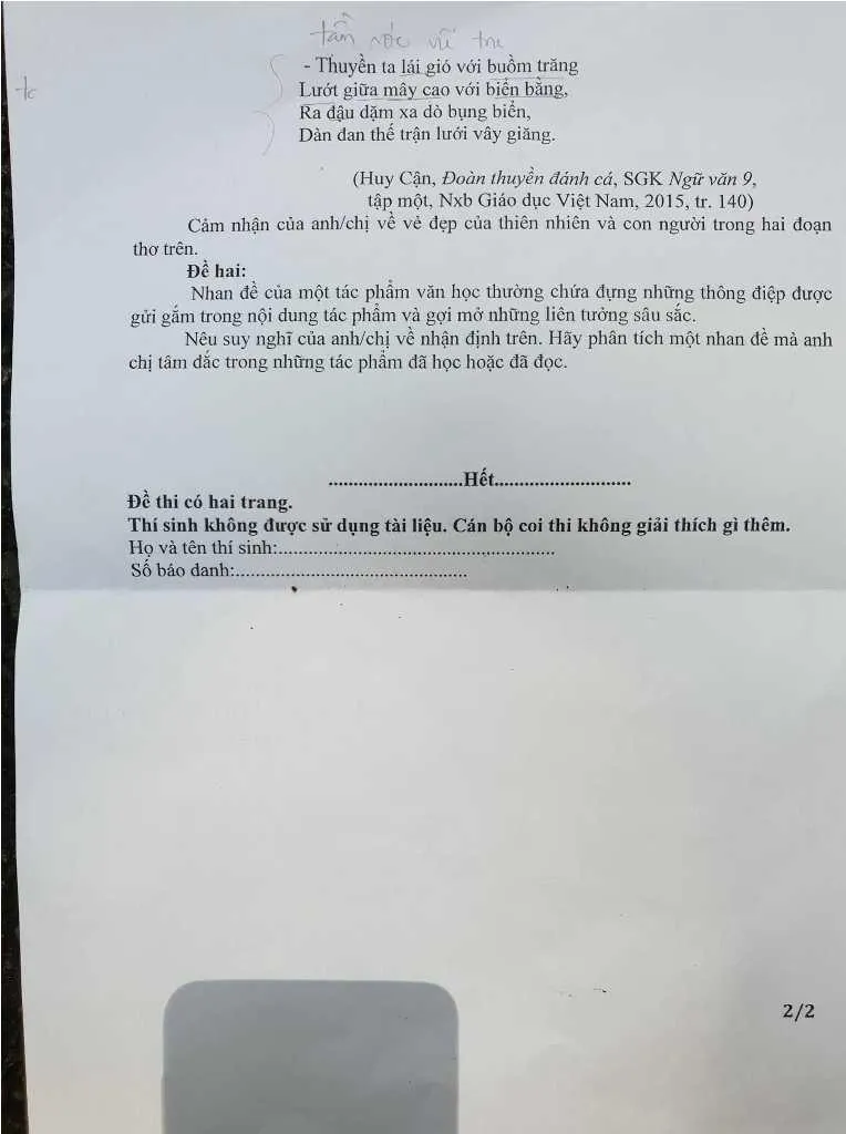 Nội dung đề Văn lớp 10 Phổ thông Năng khiếu ĐH Quốc gia hay ảnh 3