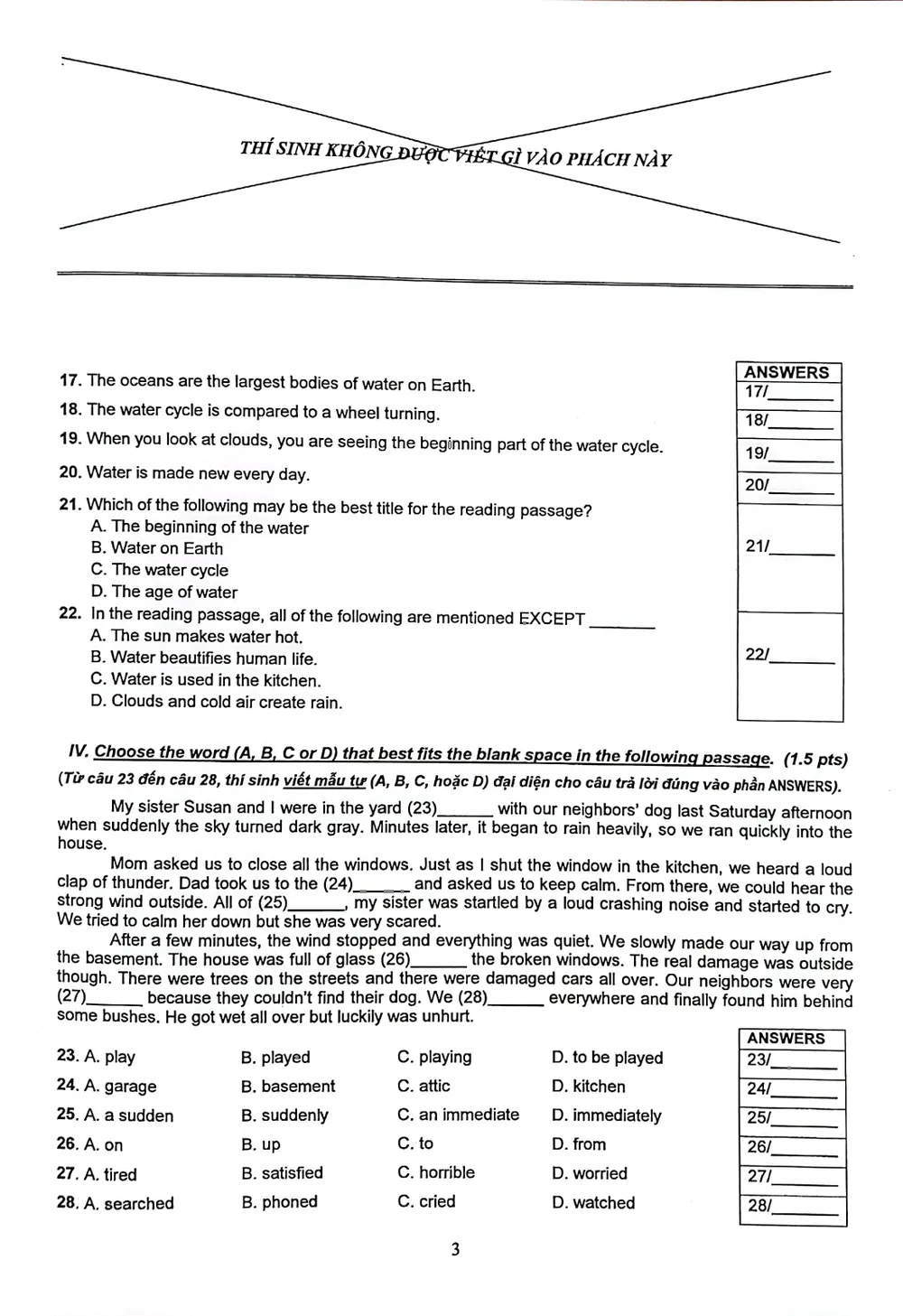 Đề thi môn tiếng Anh