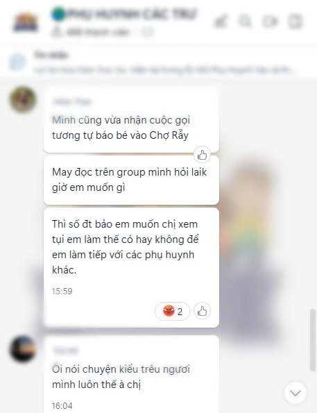 Một phụ huynh chia sẻ thông tin lên group. Ảnh: CHỤP MÀN HÌNH