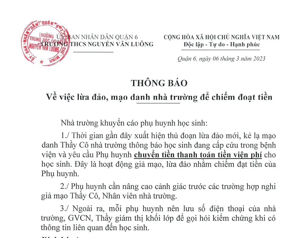 Phụ huynh bị lừa đảo bằng chiêu “con té lầu”: Sở GD&ĐT TP.HCM chỉ đạo nóng
