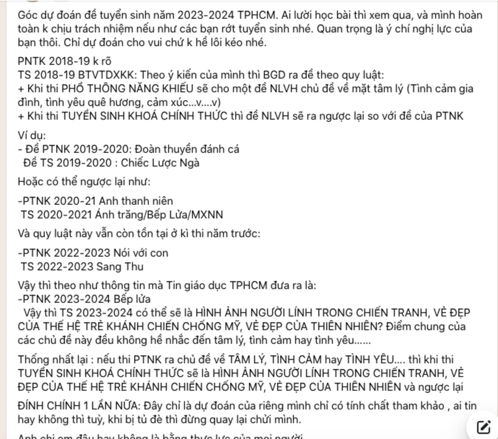 Một bài đăng trên diễn đàn Học sinh TP.HCM. Ảnh: CHỤP MÀN HÌNH