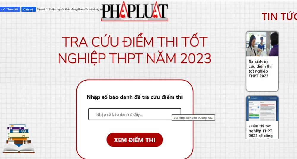 Tra cứu điểm thi tốt nghiệp THPT trên trang PLO.VN. Ảnh: CHỤP MÀN HÌNH