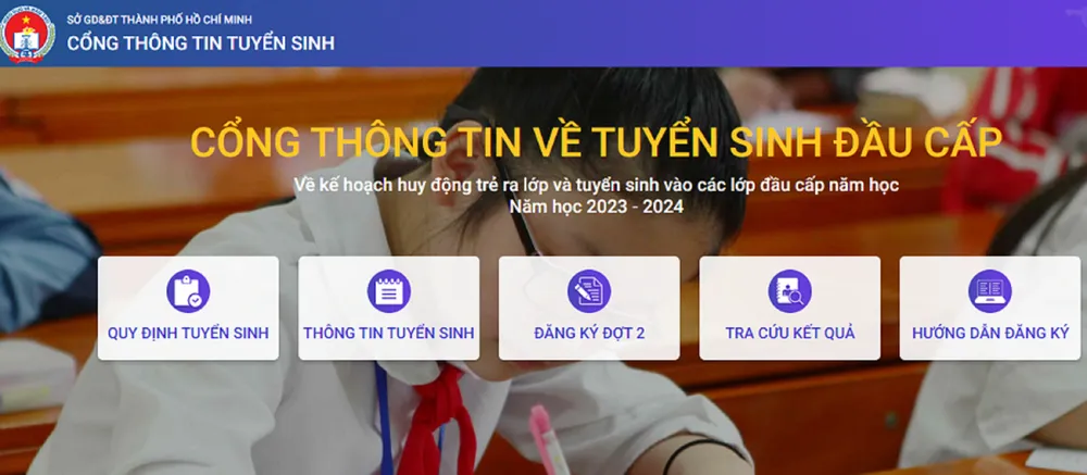 Cổng thông tin về tuyển sinh đầu cấp của TP.HCM đã được khắc phục. Ảnh:: CHỤP MÀN HÌNH