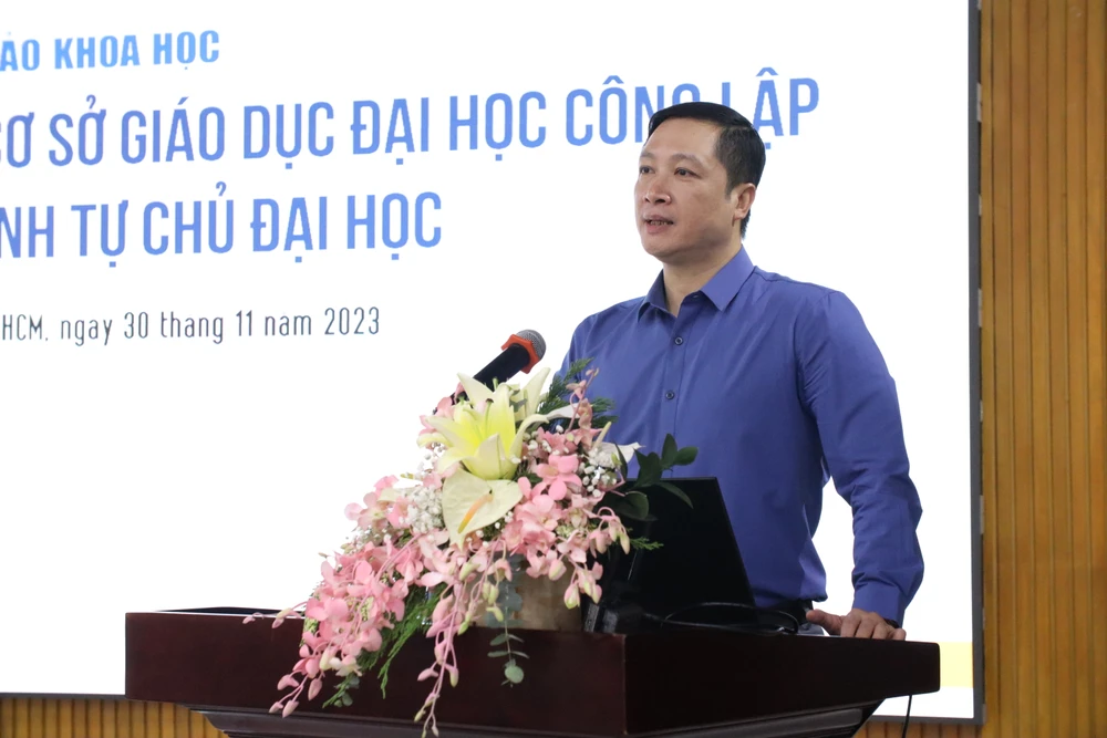 Ông Nguyễn Đức Cường, Chánh Thanh tra Bộ GD&ĐT phát biểu tại hội thảo. Ảnh: NTCC Tăng cường công tác thanh tra nội bộ trong tự chủ đại học