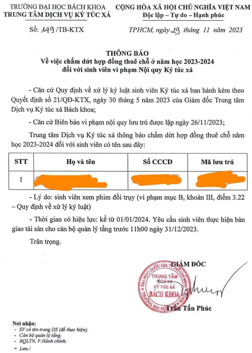 sinh viên bị đuổi khỏi ký túc xá Bách Khoa