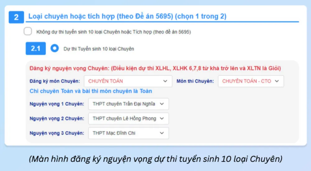 đăng ký tuyển sinh vào lớp 10
