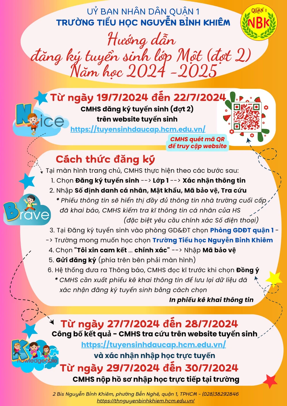 Chi tiết cách đăng ký tuyển sinh đợt 2 vào Trường Tiểu học Nguyễn Bỉnh Khiêm, quận 1. Ảnh: CHỤP MÀN HÌNH 451417667_7809686239097080_470322553567057222_n.jpg