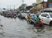 TP.HCM: Nước 'lũ' dâng cao, người dân chật vật lưu thông ảnh 11 Bình Chánh: Triều cường dâng cao, dân bì bõm vượt ngập