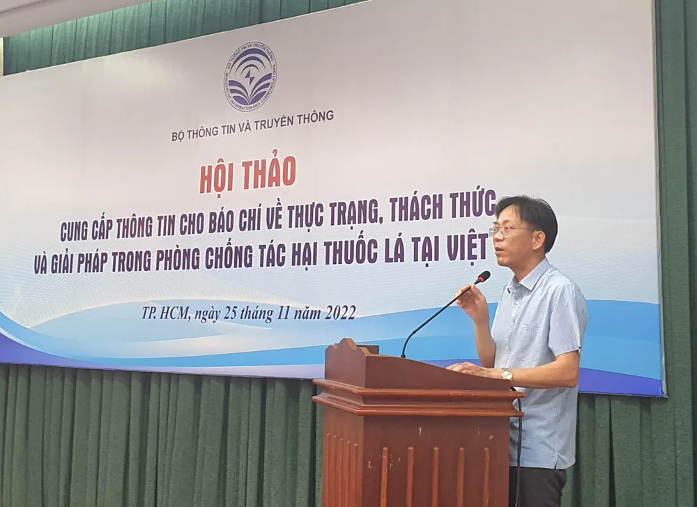 Ông Hồ Hồng Hải, Phó Vụ trưởng Vụ Pháp chế, Bộ Thông tin và Truyền thông phát biểu tại hội thảo. Ảnh: TN Ông Hồ Hồng Hải, Phó Vụ trưởng Vụ Pháp chế, Bộ Thông tin và Truyền thông phát biểu tại hội thảo. Ảnh: TN