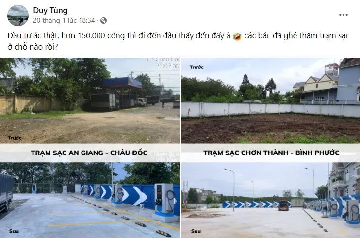 Những hình ảnh về tốc độ phát triển của trạm sạc VinFast được cư dân mạng chia sẻ trên nhiều hội, nhóm yêu xe (nguồn: Hội Xe Điện VinFast). Những hình ảnh về tốc độ phát triển của trạm sạc VinFast được cư dân mạng chia sẻ trên nhiều hội, nhóm yêu xe (nguồn: Hội Xe Điện VinFast).