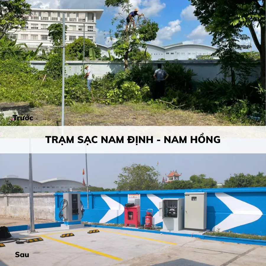 Sự thay đổi rõ rệt trước và sau khi VinFast xây dựng trạm sạc ở xã Nam Hồng (huyện Nam Trực, tỉnh Nam Định). Sự thay đổi rõ rệt trước và sau khi VinFast xây dựng trạm sạc ở xã Nam Hồng (huyện Nam Trực, tỉnh Nam Định).