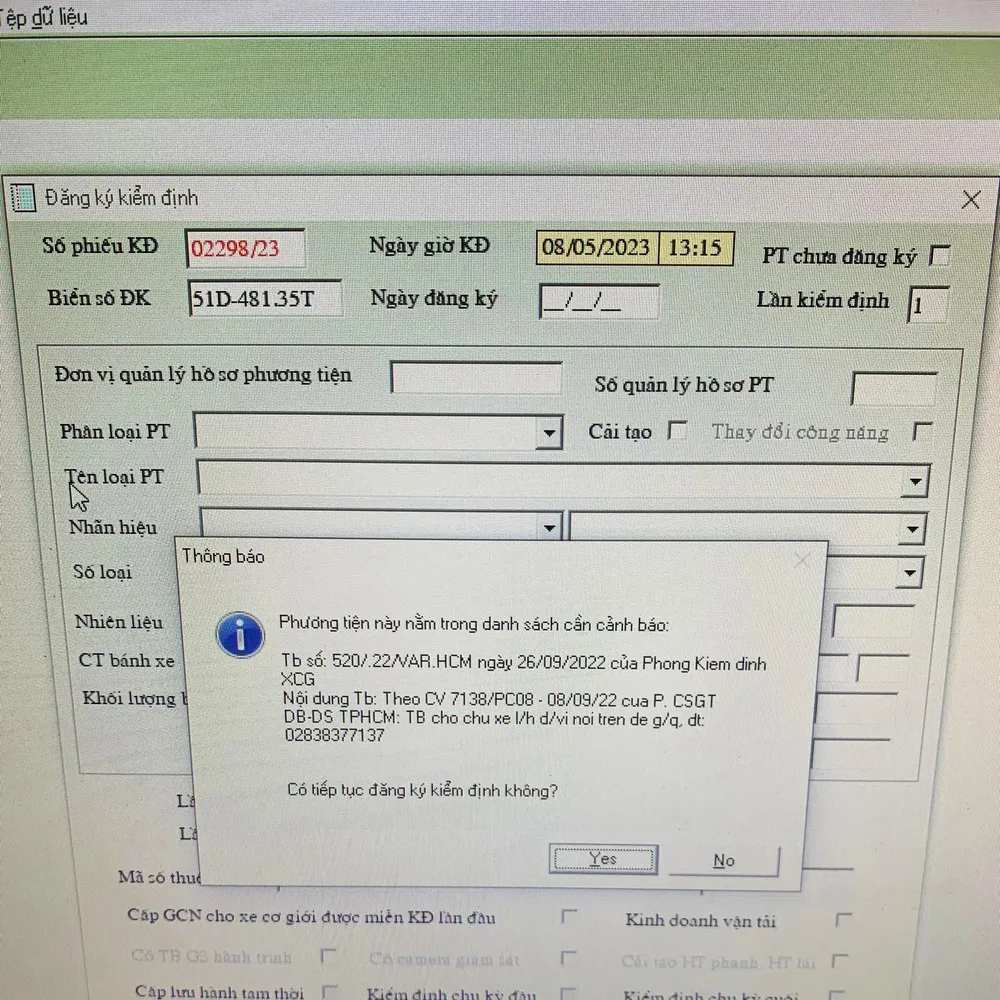 Cảnh báo vi phạm giao thông trên hệ thống của Cục Đăng kiểm Việt Nam. Ảnh: NVCC Cảnh báo vi phạm giao thông trên hệ thống của Cục Đăng kiểm Việt Nam. Ảnh: NVCC