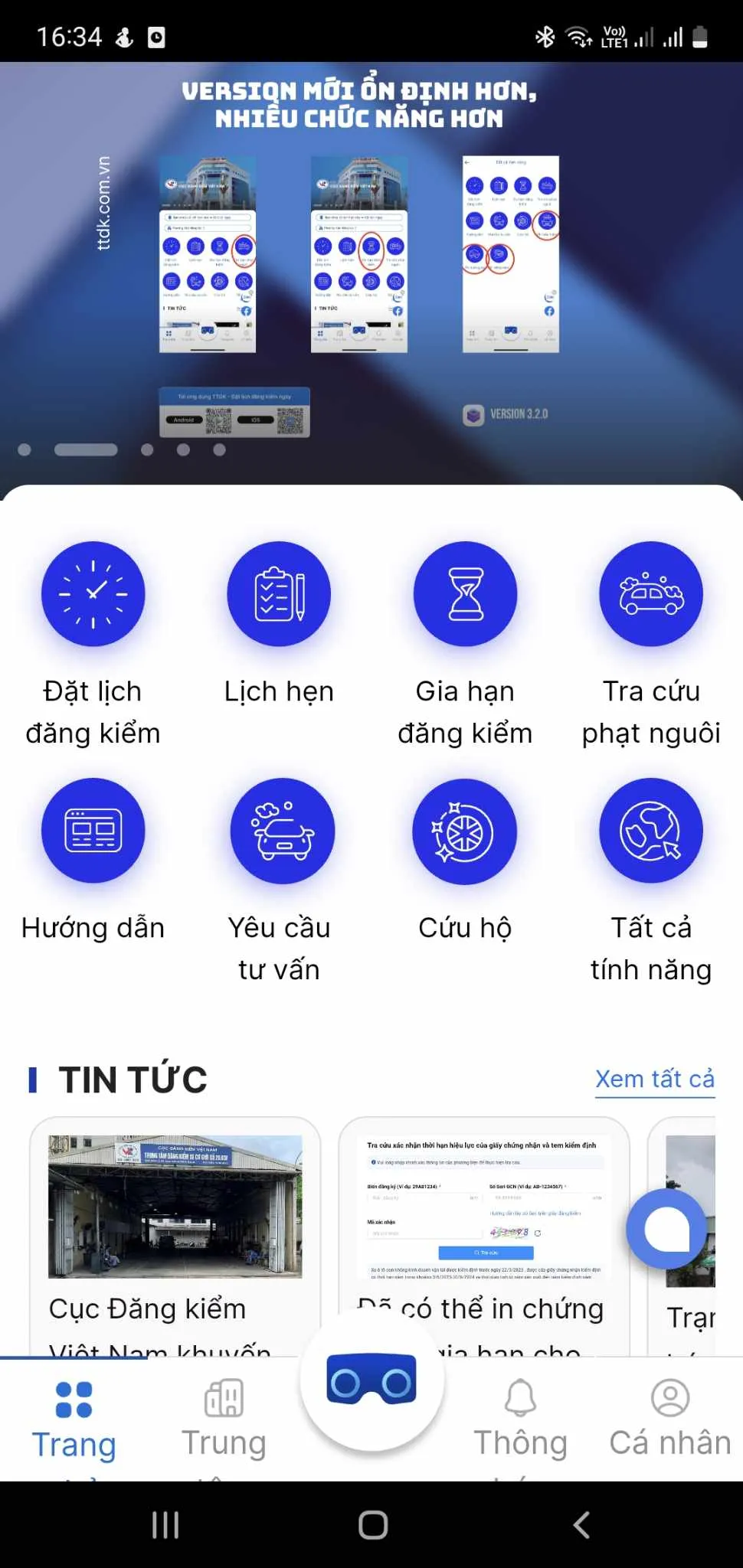 Phiên bản cập nhật của app TTĐK. Ảnh chụp màn hình nop-phat-nguoi-tren-app-ttdk
