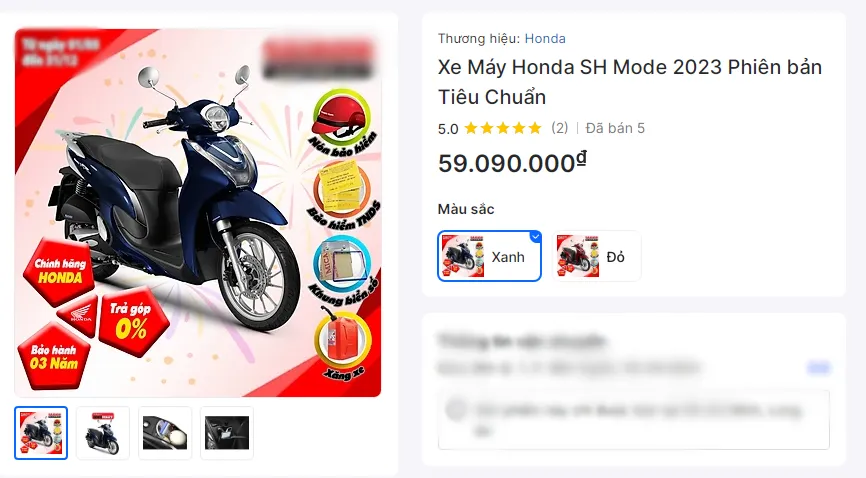 Mẫu SH Mode phiên bản CBS tiêu chuẩn có giá từ 59,09 triệu đồng. SH-mode.png