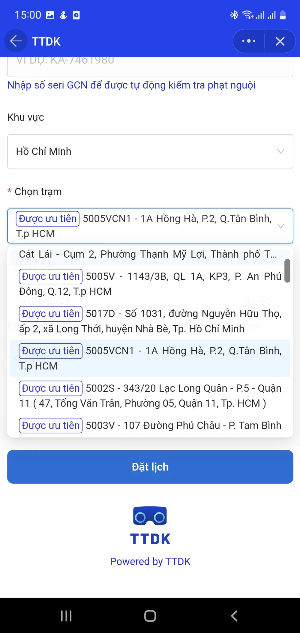 Các Trung tâm Đăng kiểm được ưu tiên. (Ảnh chụp màn hình: TN) app-dang-kiem-4.jpg