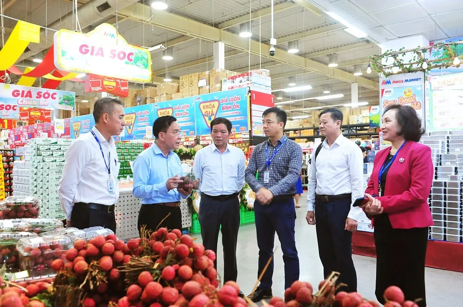 Lãnh đạo Sở Công Thương tỉnh Bắc Giang quảng bá vải thiều tại TP.HCM. ẢNH: T.U Lãnh đạo Sở Công Thương tỉnh Bắc Giang quảng bá vải thiều tại TP.HCM. ẢNH: T.U