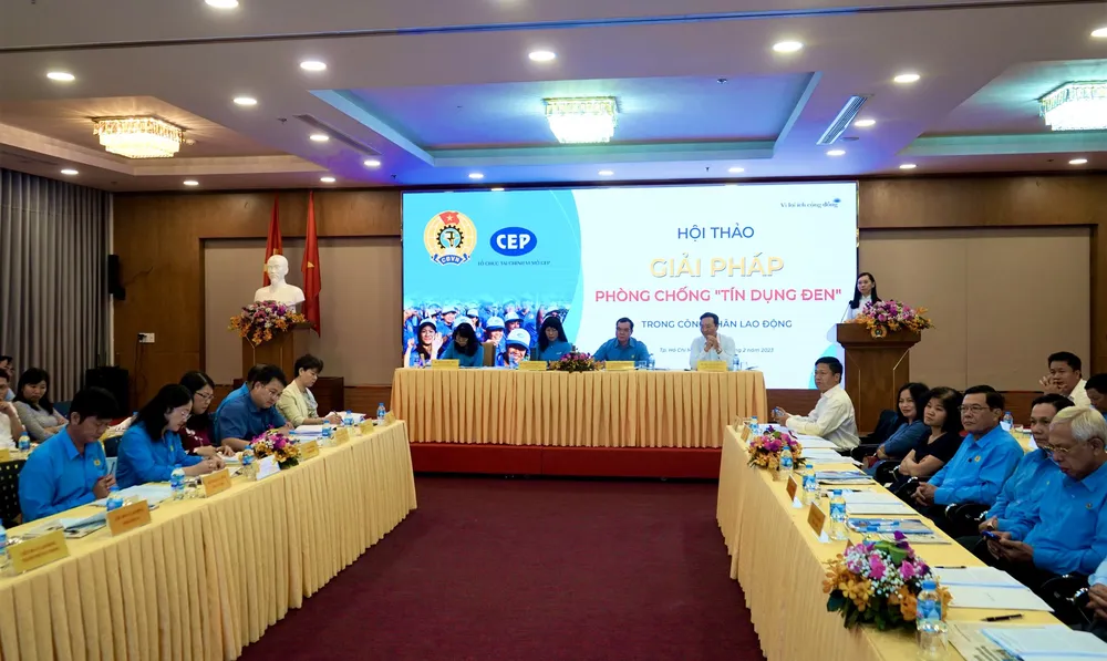 Hội thảo cung cấp giải pháp phòng chống "tín dụng đen" trong công nhân, người lao động. Ảnh: T.N Hội thảo cung cấp giải pháp phòng chống "tín dụng đen" trong công nhân, người lao động. Ảnh: T.N