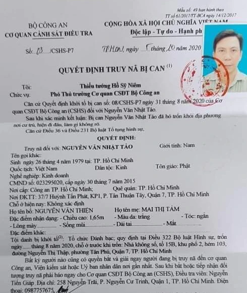 Bộ Công an truy nã người trong đường dây đánh bạc qua mạng ảnh 1