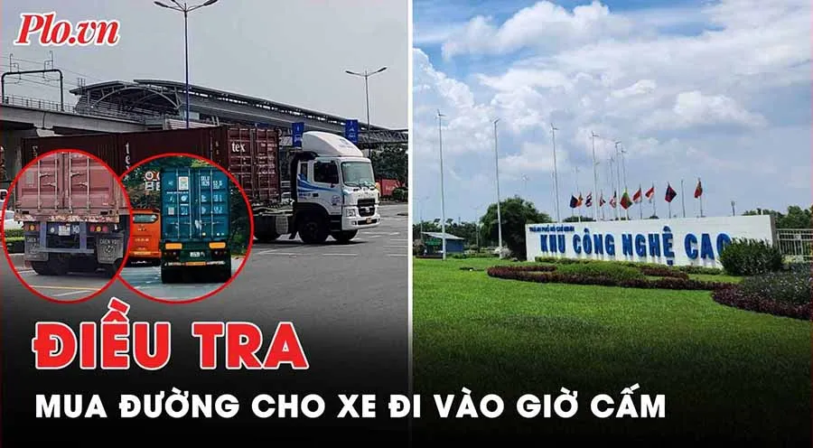 Điều tra của Pháp luật TP.HCM cho thấy nhiều xe container đi xuyên Khu Công nghệ cao trong giờ cấm. Ảnh: TS p5-chinh-tusang-banduong-khucnc-ttam-4534.jpg