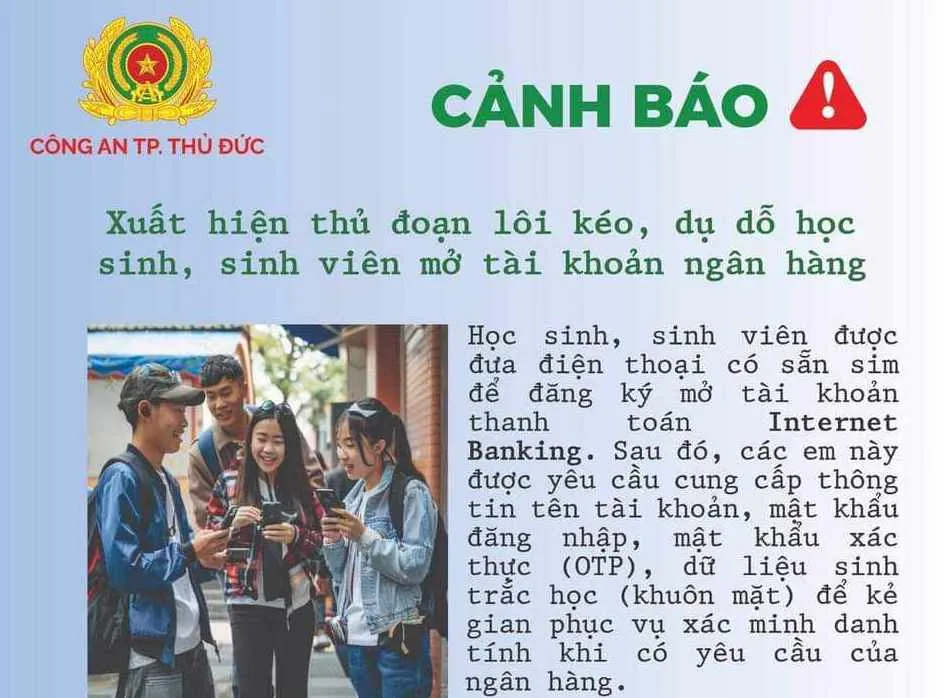 Thủ đoạn lôi kéo, dụ dỗ học sinh, sinh viên mở tài khoản ngân hàng
