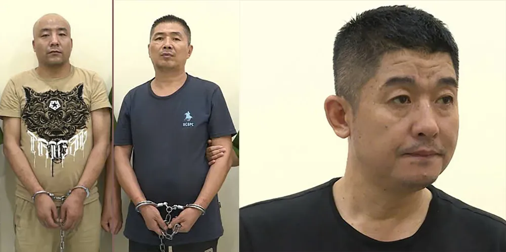 Công an bắt Fan Guohui, Ma Cai, Li Chuang (từ trái qua). Ảnh: CA