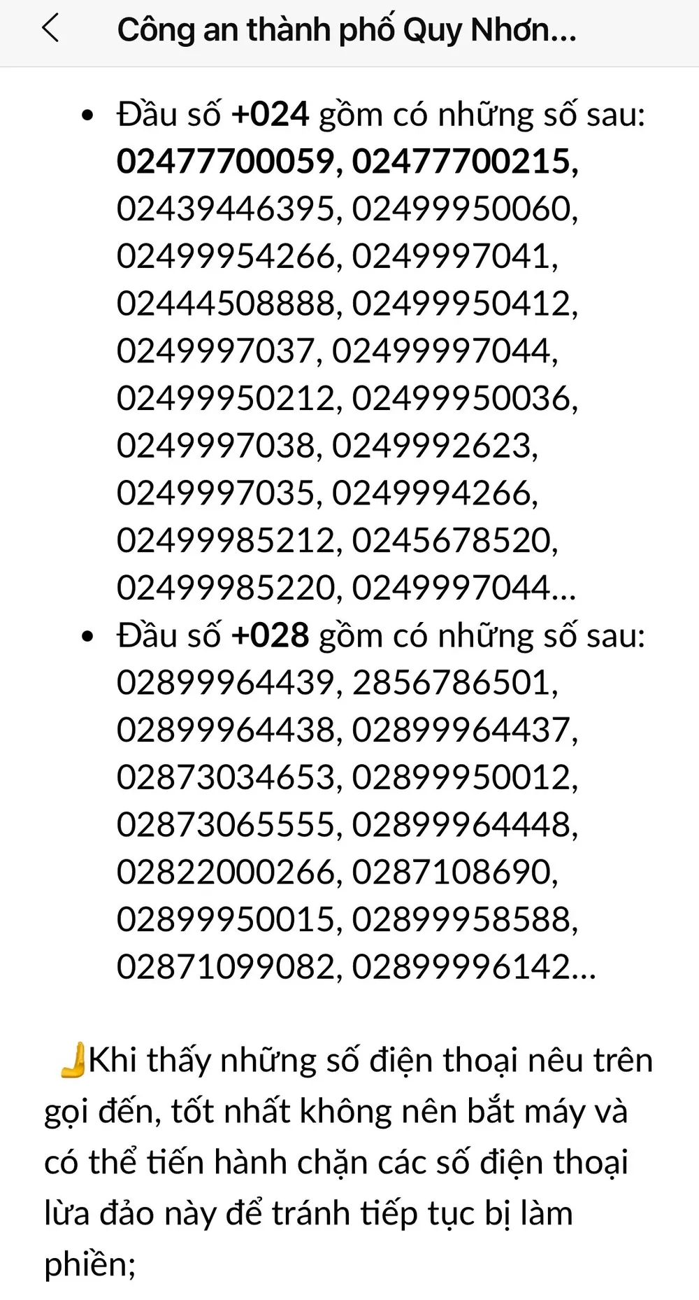 Công an khuyến cáo người dân nên cảnh giác, không nhấc máy khi thấy các đầu số này xuất hiện. Ảnh:TP 13.jpg